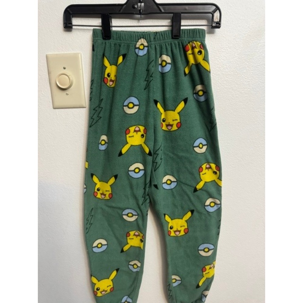 Pokemon Pikachu Fleece Pajama Pants Green All Over Print Kids Size M 8/10 (G)